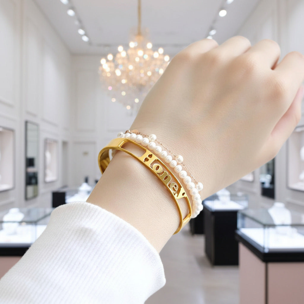 Custom Name Bangles-Black Diamonds New York