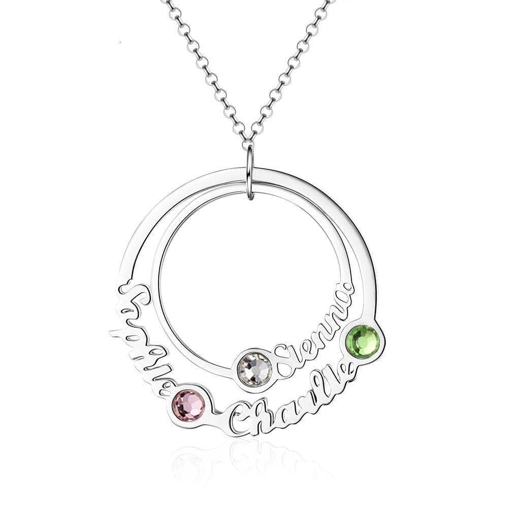925 Sterling Silver Custom Name Circle Necklace with 3 Birthstones - Black Diamonds New York