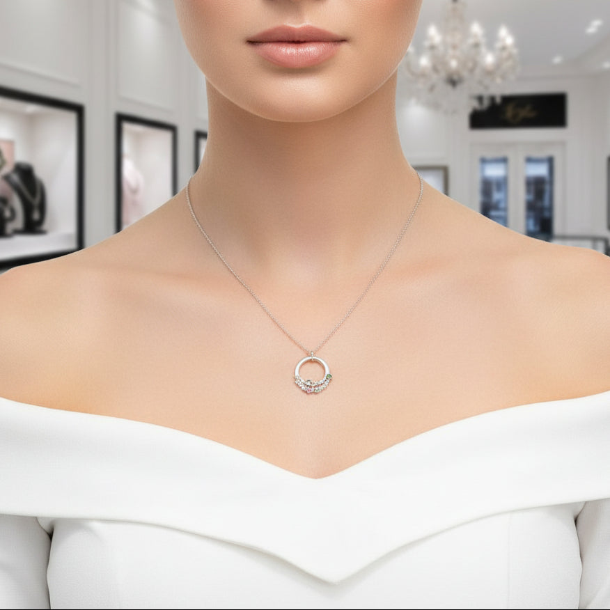 Custom Name Circle Necklace with 3 Birthstones-Black Diamonds New York