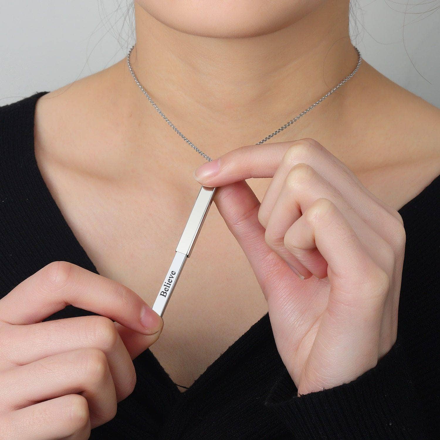 Custom Name Hidden Bar Pendant Necklace CAN NOT BE FOUIND-Black Diamonds New York