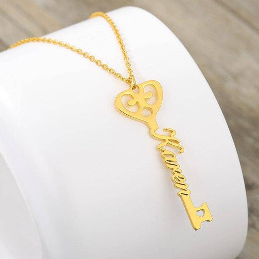 Custom Name Key Pendant Necklace For Unisex Gold stainless steel Chain Chokers Birthday Gifts collares Pendant Nameplate - Black Diamonds New York
