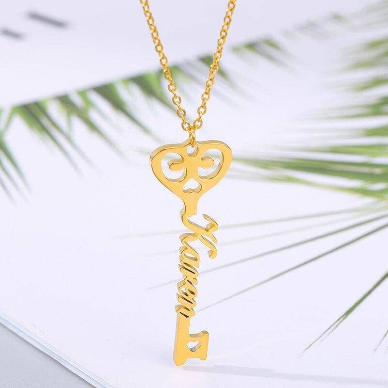 Custom Name Key Pendant Necklace-Black Diamonds New York