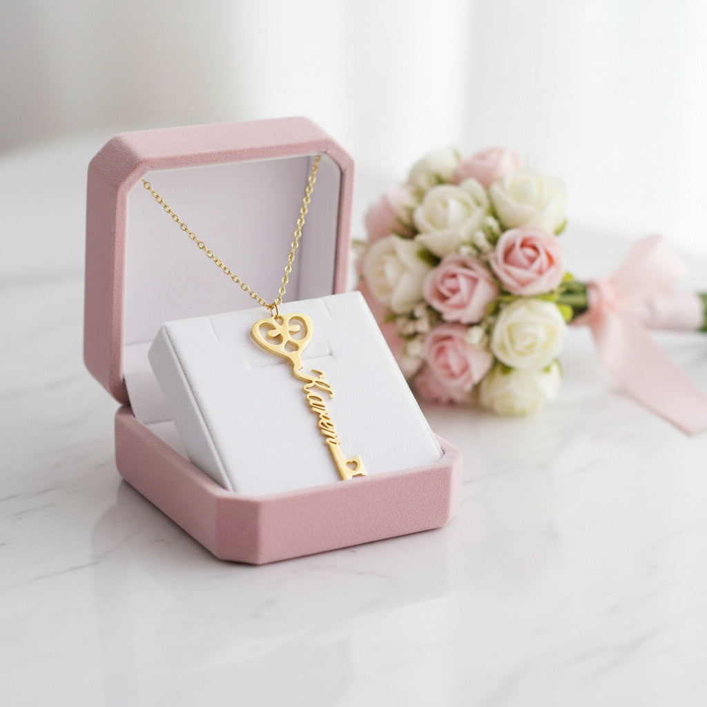 Custom Name Key Pendant Necklace-Black Diamonds New York