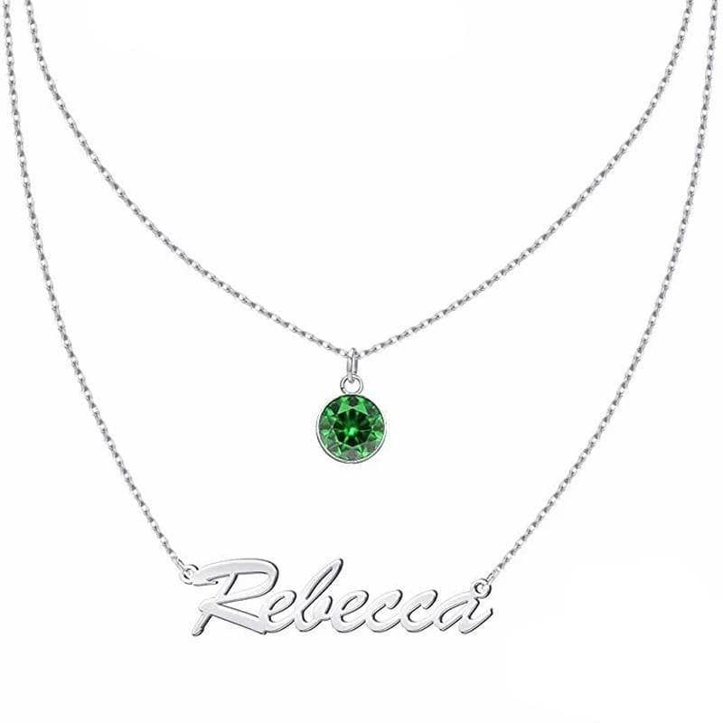 Custom Name Necklace with Birthstone Pendant-Black Diamonds New York