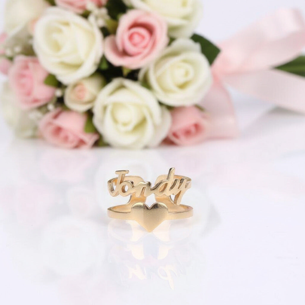 Custom Name Ring with Heart-Black Diamonds New York