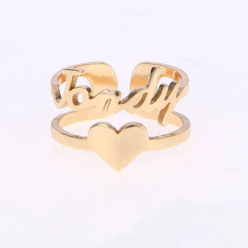 Custom Name Ring with Heart-Black Diamonds New York