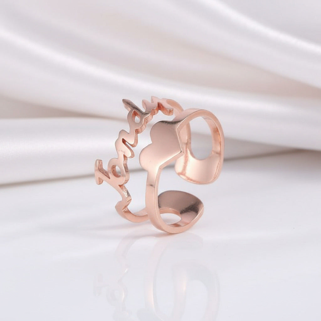Custom Name Ring with Heart-Black Diamonds New York