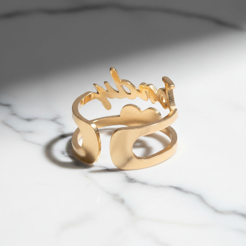 Custom Name Ring with Heart-Black Diamonds New York