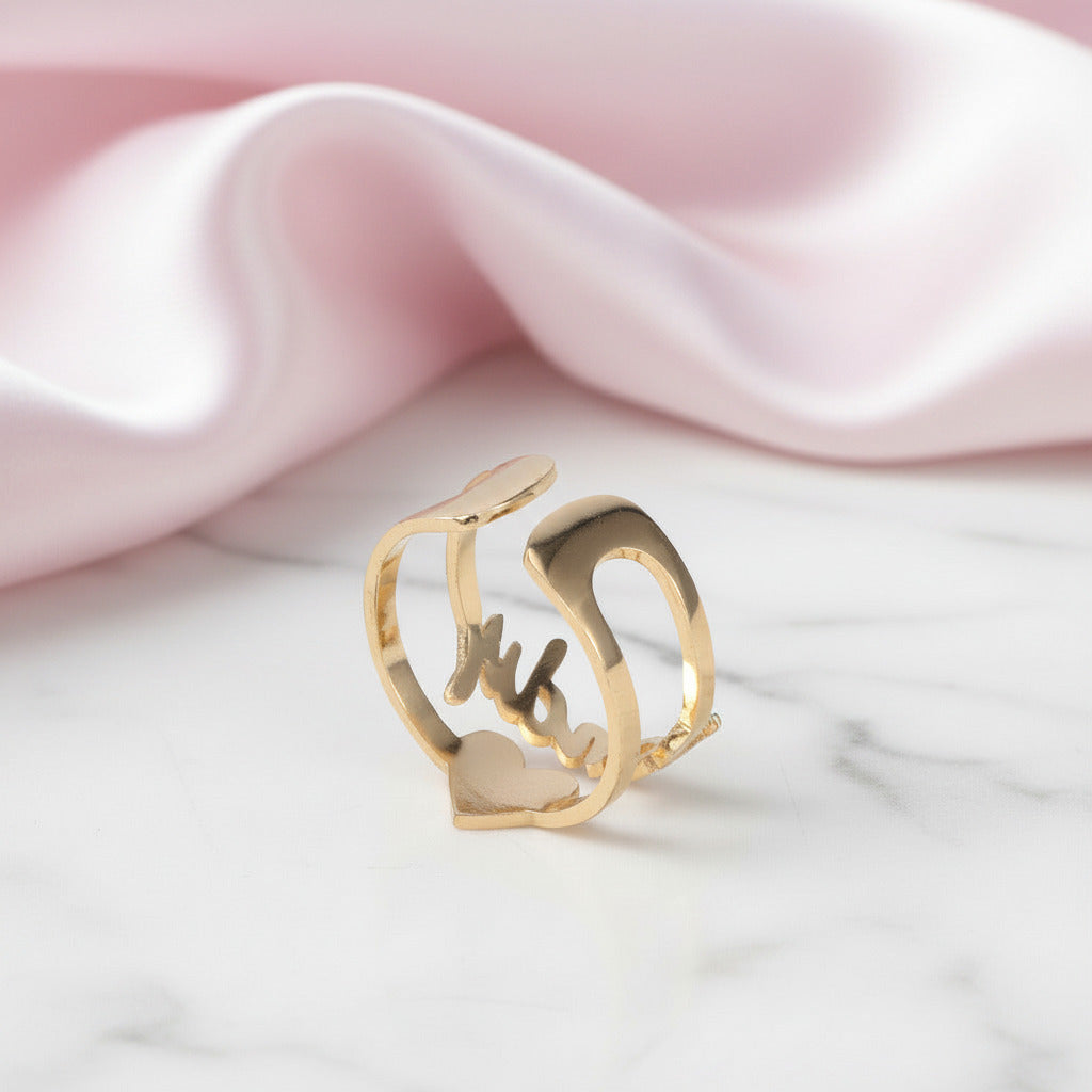 Custom Name Ring with Heart-Black Diamonds New York