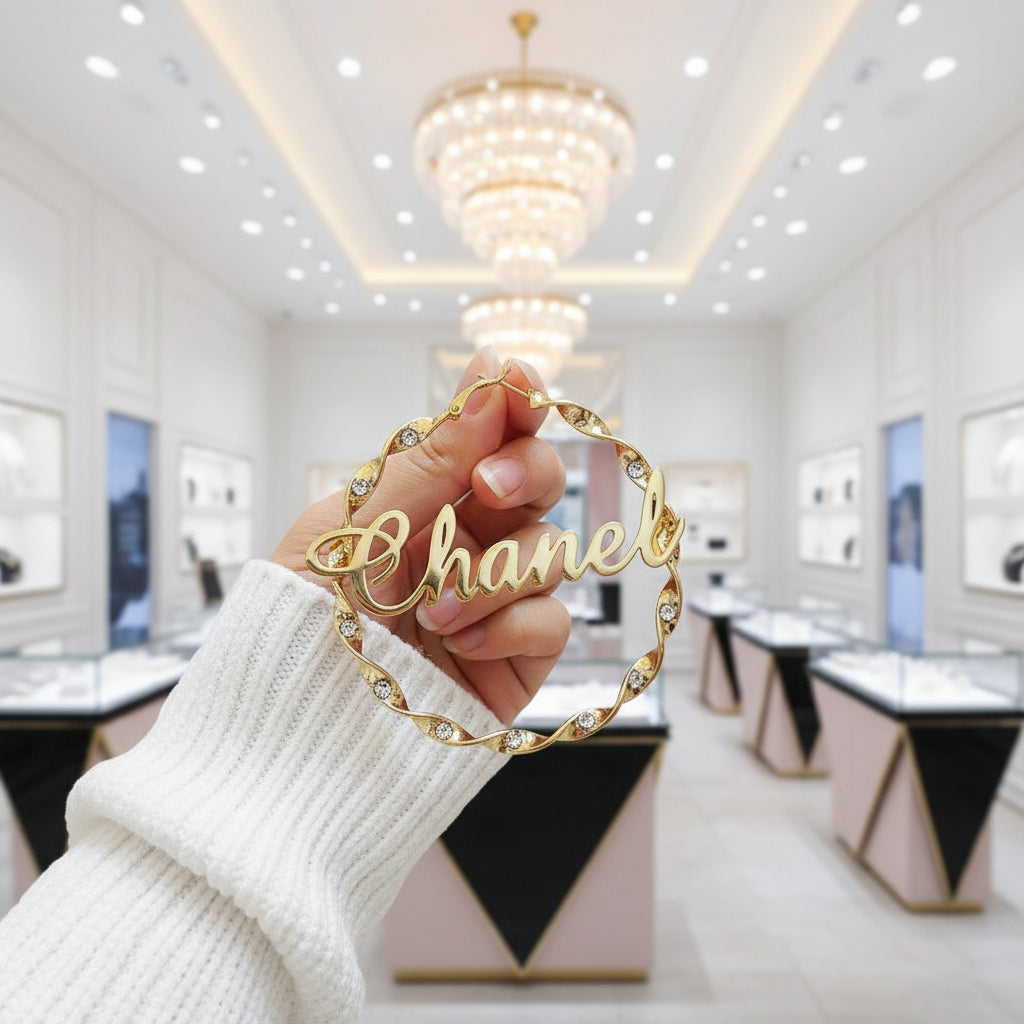 Custom Name Twist Hoop Earrings-Black Diamonds New York