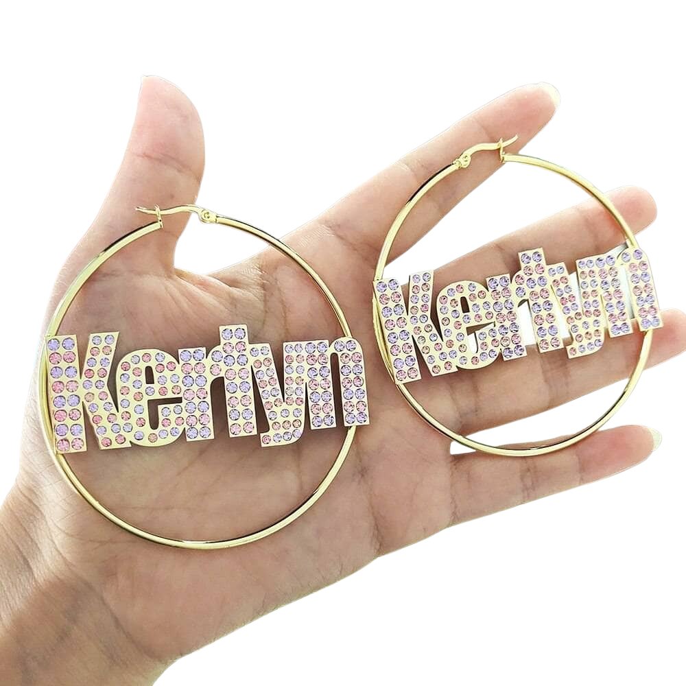 Custom Name with Diamond Option Hoop Earrings-Black Diamonds New York