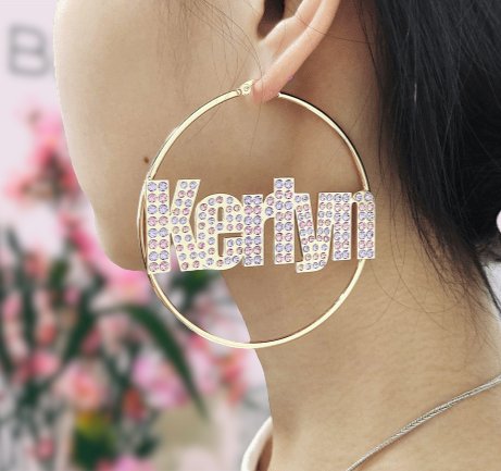 Custom Name with Created Diamond Hoop Earrings-Black Diamonds New York