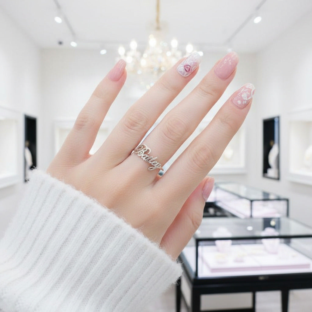 Custom Nameplate Free Size Ring-Black Diamonds New York