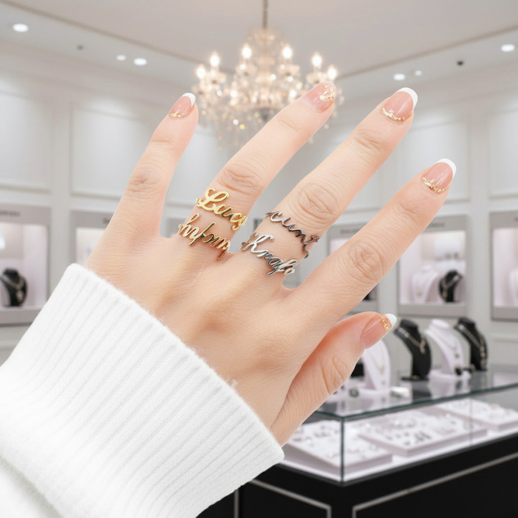 Custom Nameplate Free Size Ring-Black Diamonds New York