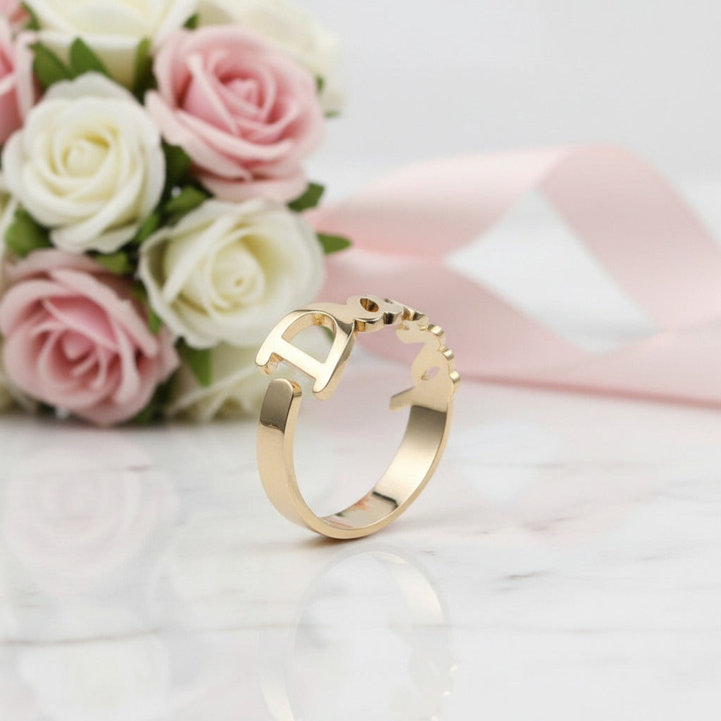Custom Nameplate Free Size Ring-Black Diamonds New York