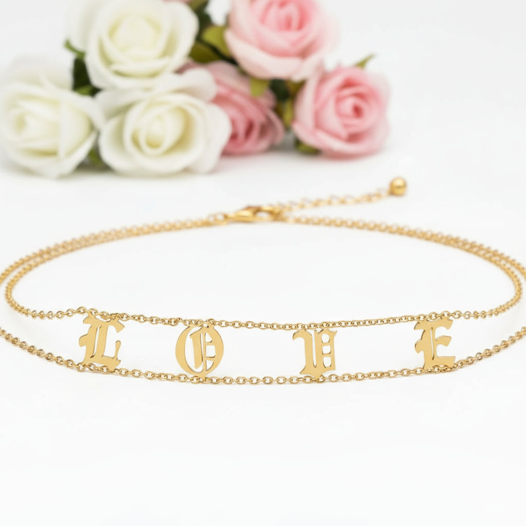 Custom Nameplate Old English Choker-Black Diamonds New York