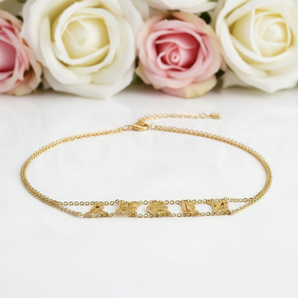 Custom Nameplate Old English Choker-Black Diamonds New York