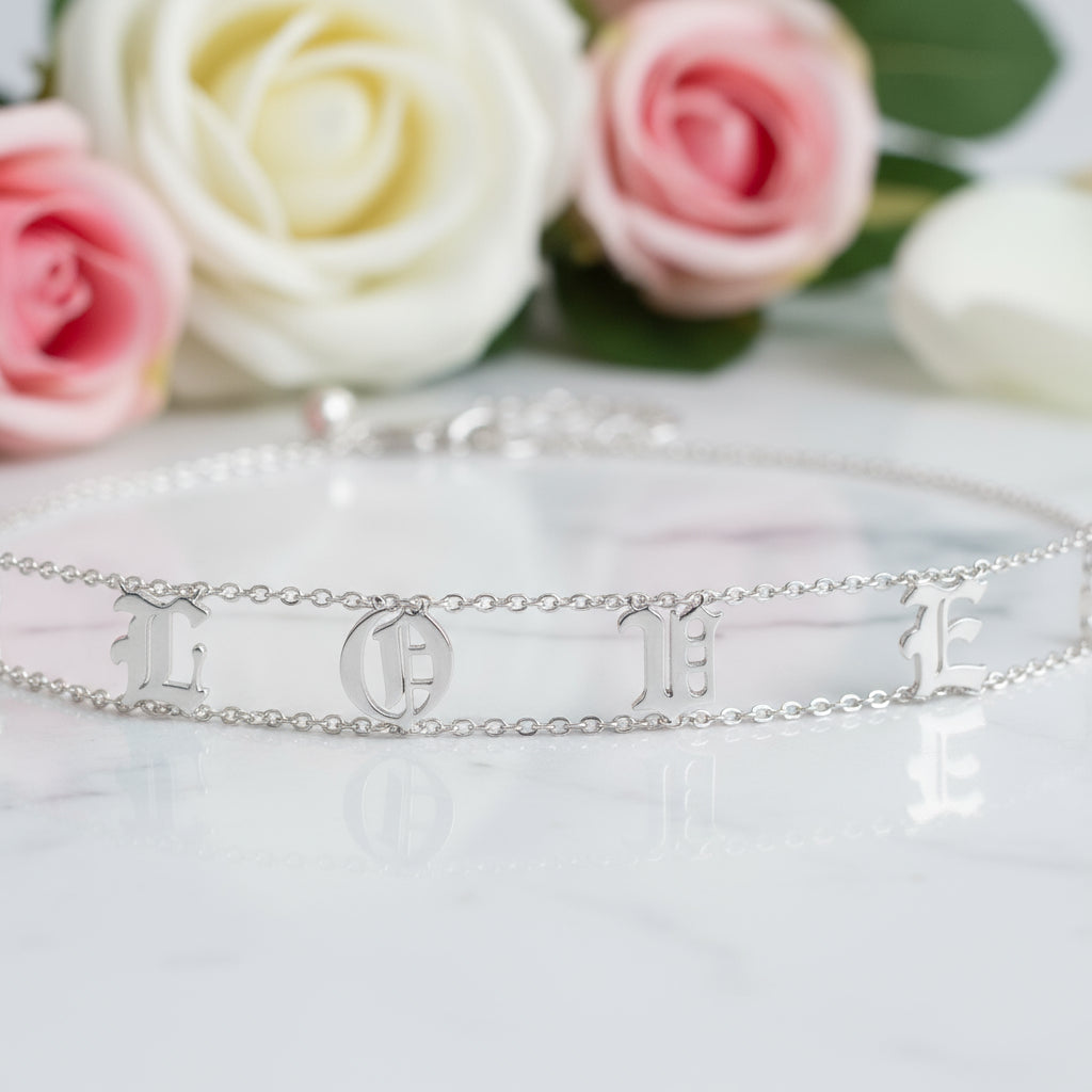 Custom Nameplate Old English Choker-Black Diamonds New York