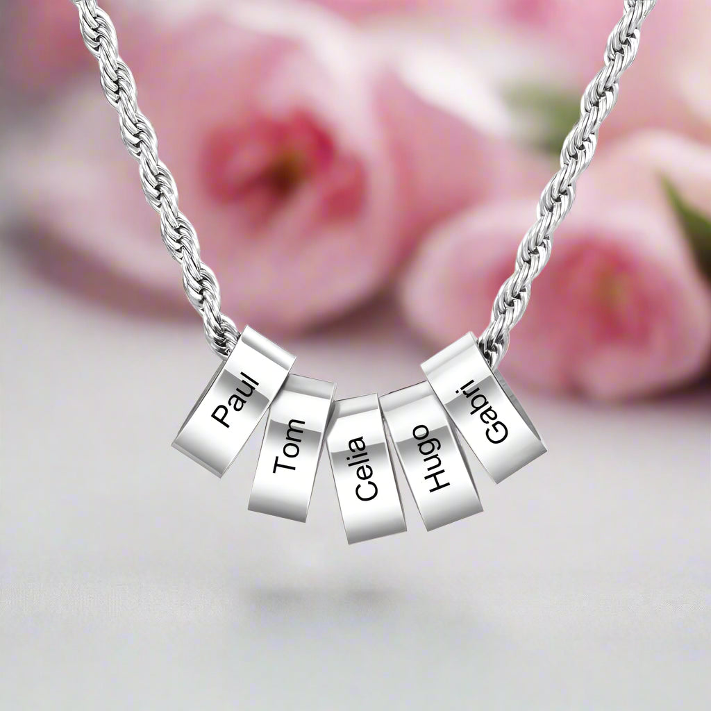 Custom Steel Beads Name Necklace-Black Diamonds New York