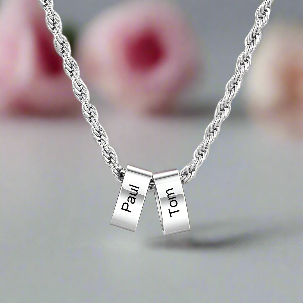 Custom Steel Beads Name Necklace-Black Diamonds New York