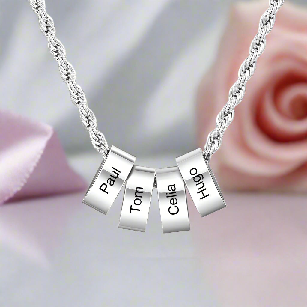 Custom Steel Beads Name Necklace-Black Diamonds New York