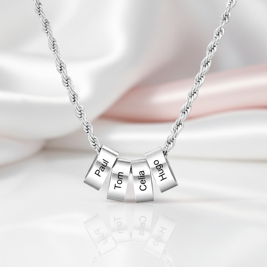 Custom Steel Beads Name Necklace-Black Diamonds New York