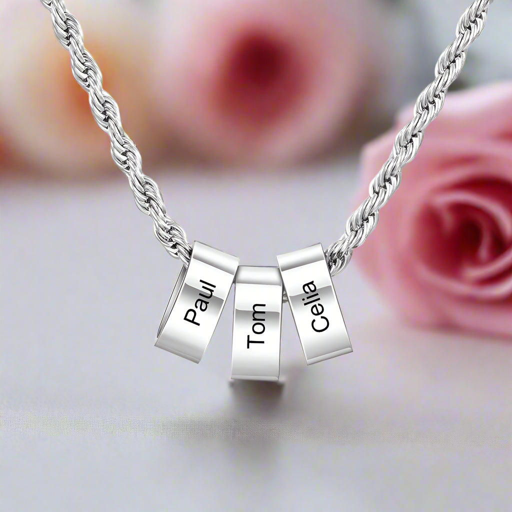 Custom Steel Beads Name Necklace-Black Diamonds New York