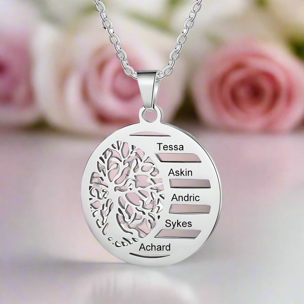 Custom Tree of Life Pendant Name Necklace-Black Diamonds New York