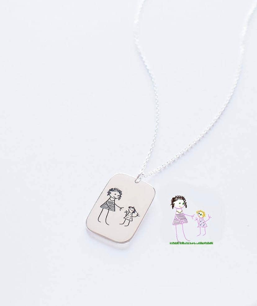 Customized Children's Drawing 925 Sterling Silver Memory Necklace-Black Diamonds New York