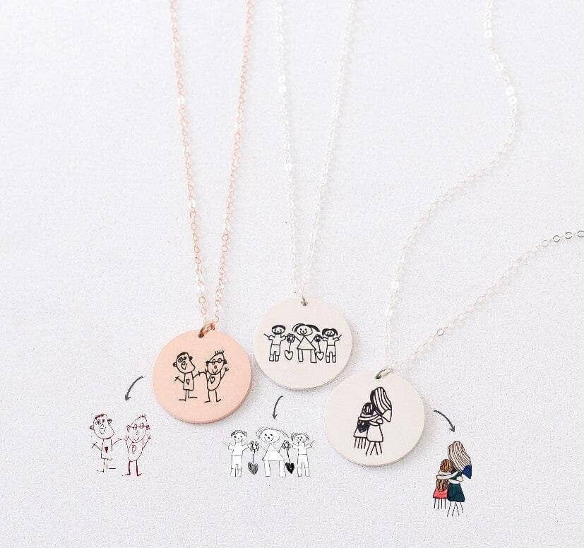 Customized Children's Drawing 925 Sterling Silver Memory Necklace - Black Diamonds New York