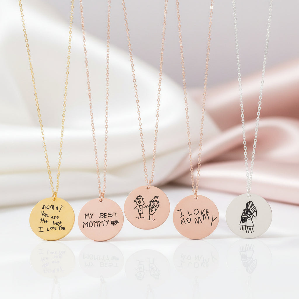 Customized Children's Drawing 925 Sterling Silver Memory Necklace-Black Diamonds New York