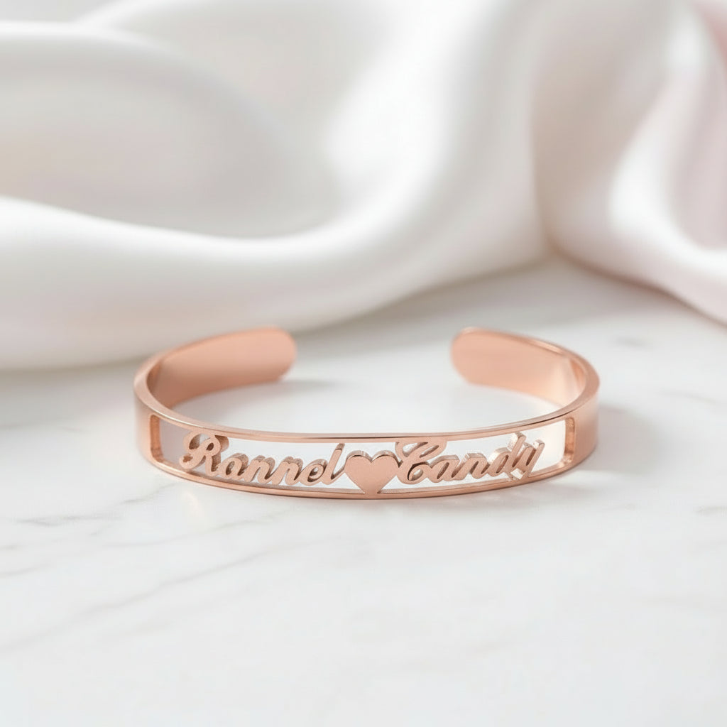 Customized Gold Nameplate Bangle- Black Diamond Options New York-Black Diamonds New York