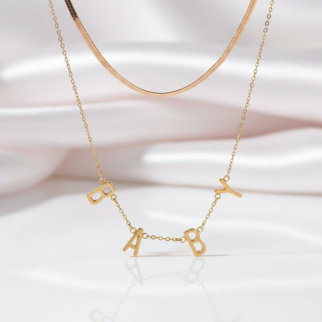 Customized Letter Double Layer Necklace-Black Diamonds New York