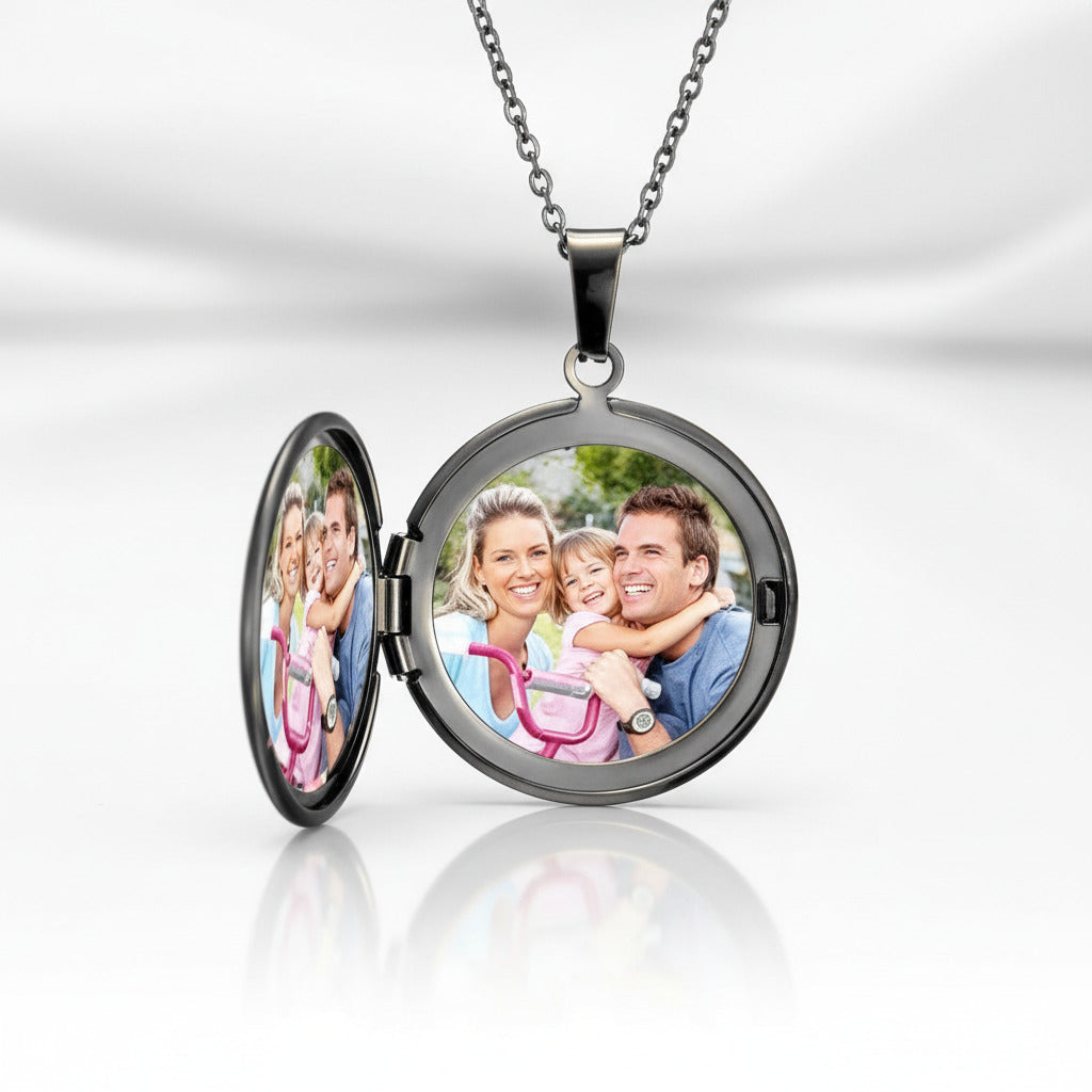 Customized Photo Locket Necklace-Black Diamonds New York