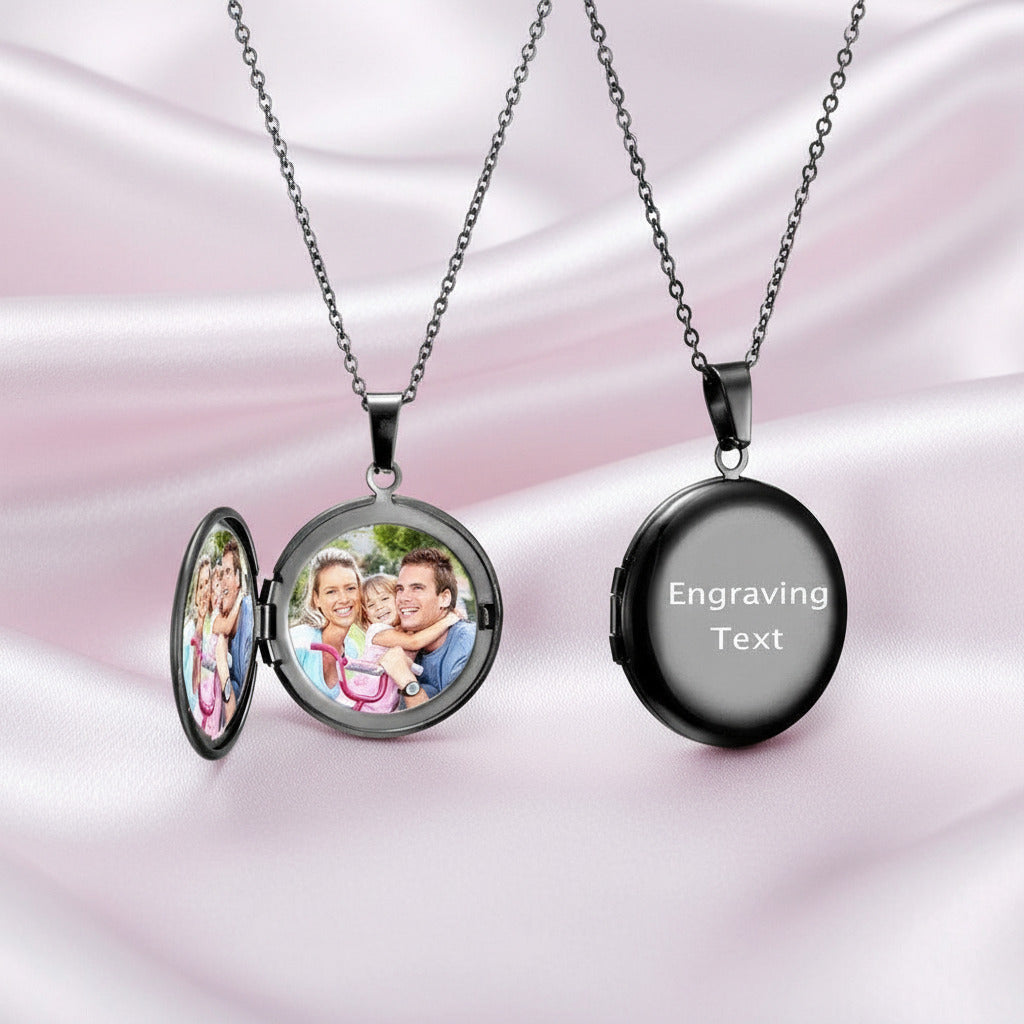 Customized Photo Locket Necklace-Black Diamonds New York
