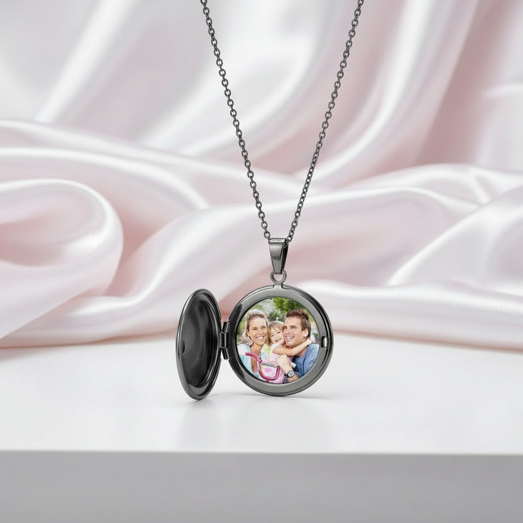 Customized Photo Locket Necklace-Black Diamonds New York