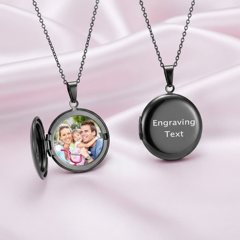 Customized Photo Locket Necklace-Black Diamonds New York