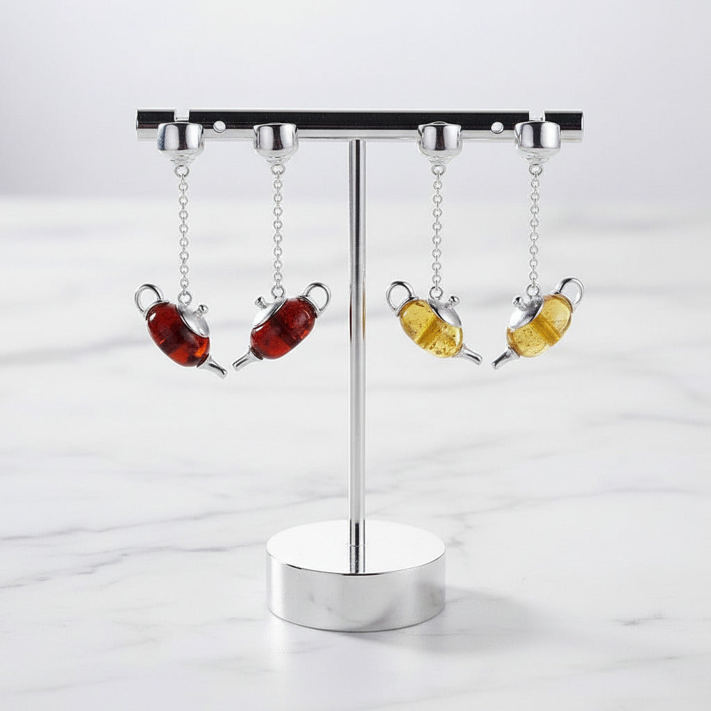 Cute Amber Teapot Dangle Earrings-Black Diamonds New York