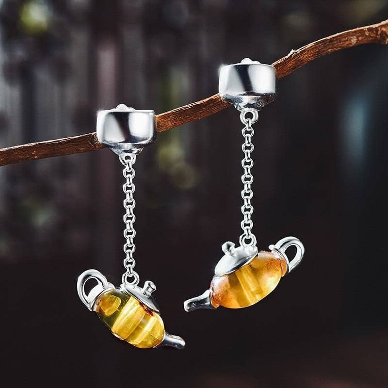 Cute Amber Teapot Dangle Earrings – Black Diamonds New York