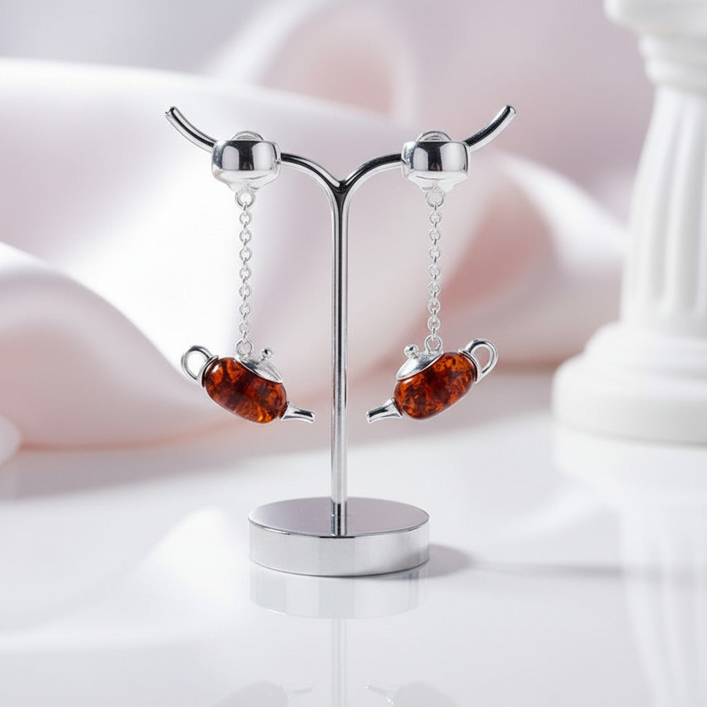 Cute Amber Teapot Dangle Earrings-Black Diamonds New York