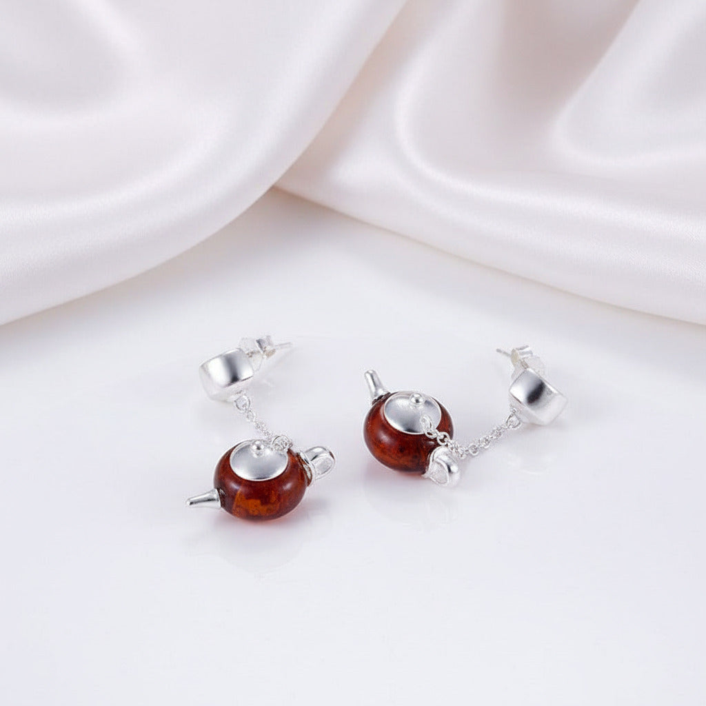 Cute Amber Teapot Dangle Earrings-Black Diamonds New York