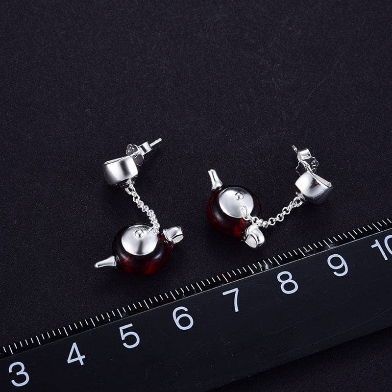 Cute Amber Teapot Dangle Earrings-Black Diamonds New York