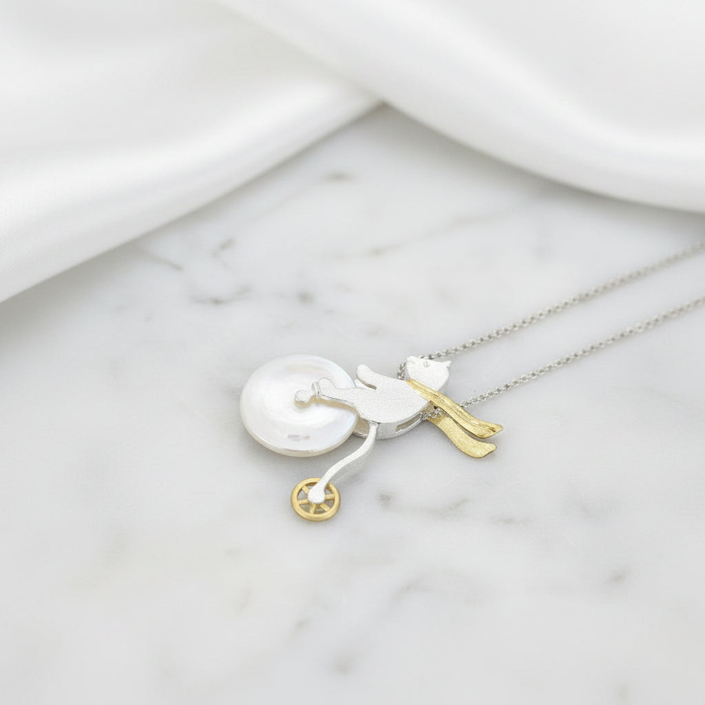 Cute Bicycle Riding Bear Pendant-Black Diamonds New York