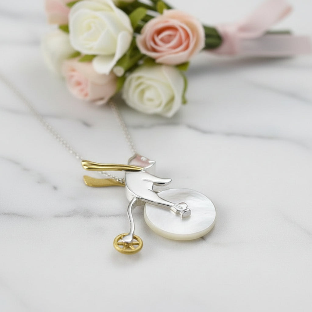 Cute Bicycle Riding Bear Pendant-Black Diamonds New York