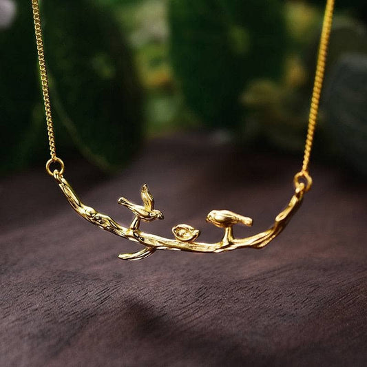 Cute Birds on Branches Necklace-Black Diamonds New York