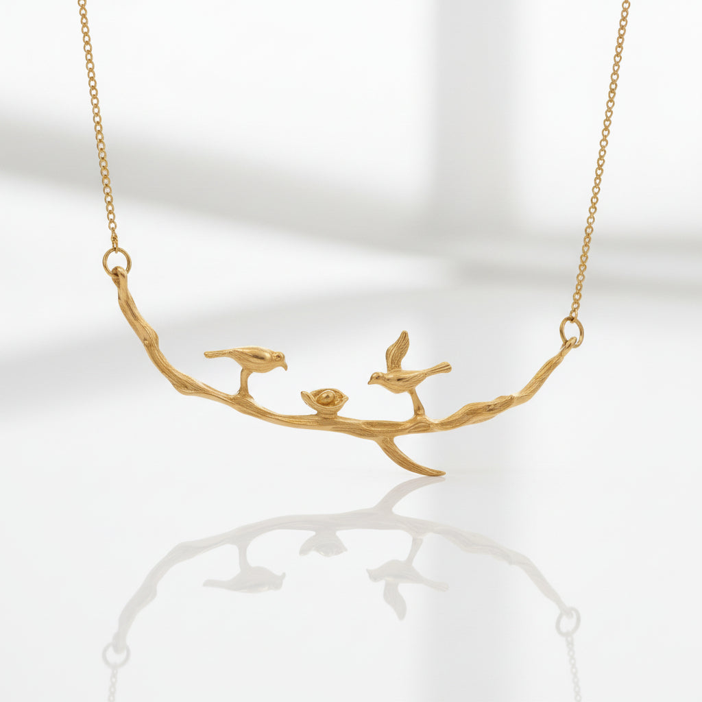 Cute Birds on Branches Necklace-Black Diamonds New York
