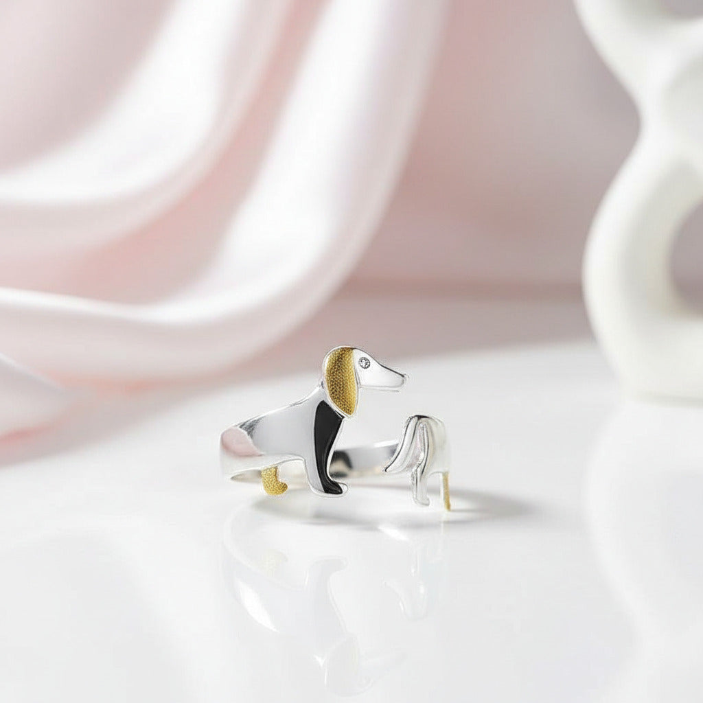 Cute Dachshund Dog Adjustable Ring-Black Diamonds New York