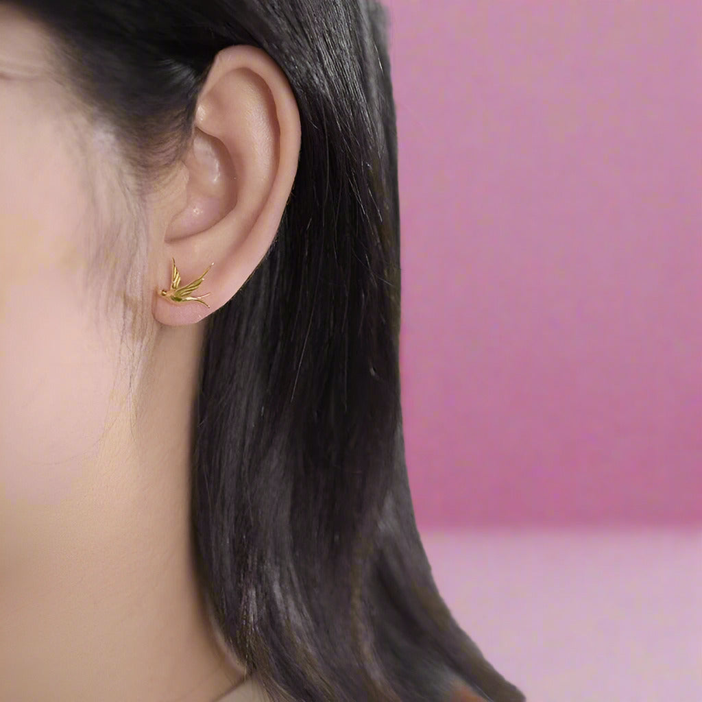 Flying Swallows Stud Earrings-Black Diamonds New York