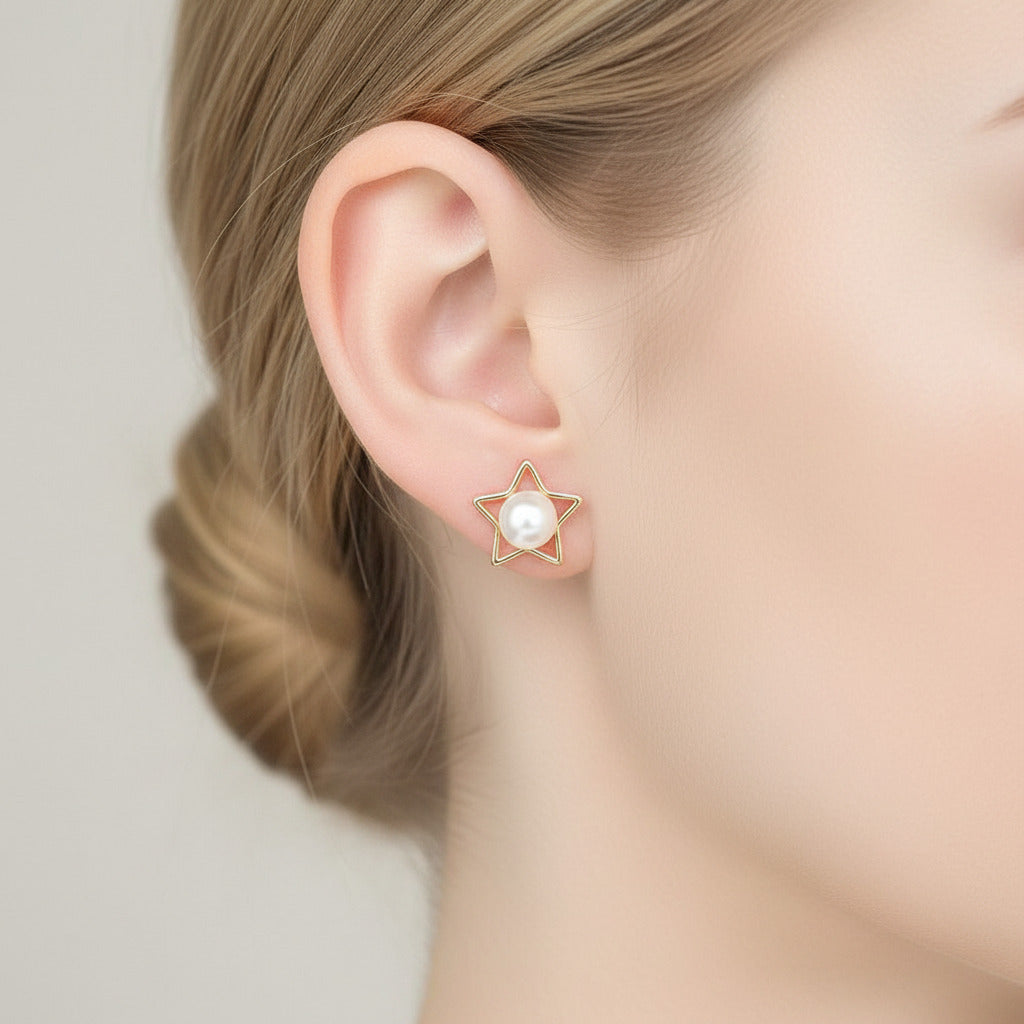 Cute Fresh Water Pearl Star Stud Earrings-Black Diamonds New York