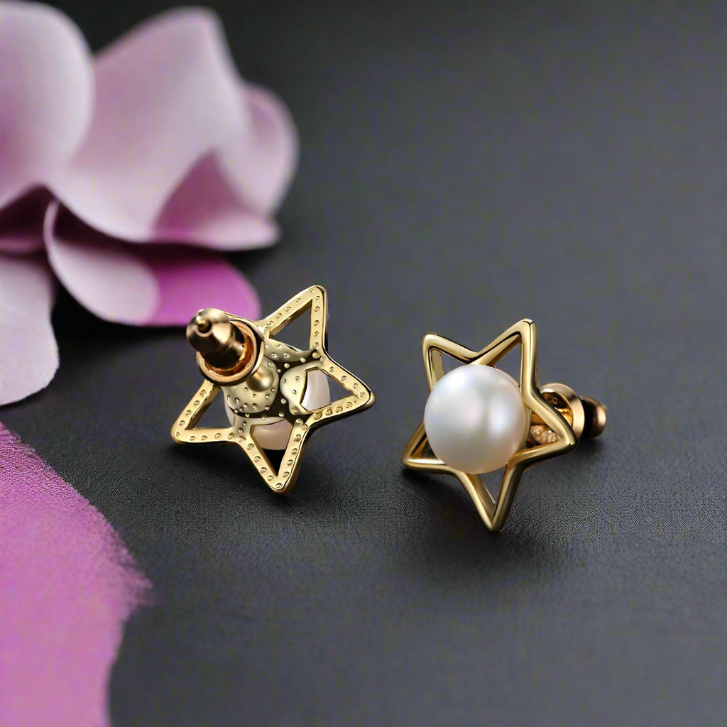 Cute Fresh Water Pearl Star Stud Earrings-Black Diamonds New York